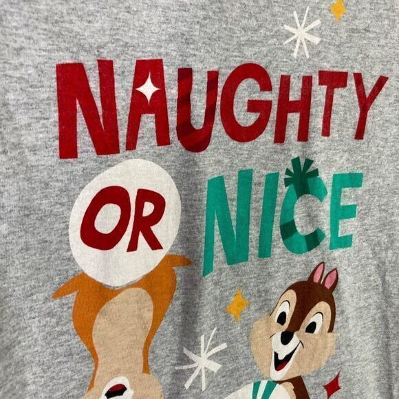 Disney World Christmas Shirt Womens Size Medium Chipmunks Naughty Nice Red Parks - Picture 8 of 11